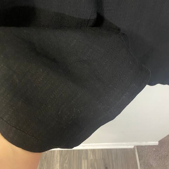 Eileen Fisher Black Linen Blend Cropped Wide Leg Casual Pant Elastic Waist Sz M - Picture 4 of 7